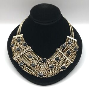 Gold-Tone and Black Cabochons Multi Layered Chain Necklace